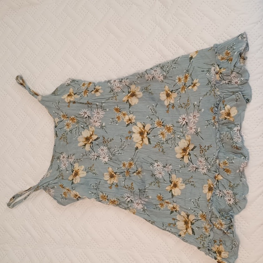 Audrey 3+1 Blue and Tan Floral Spaghetti Strap Tank